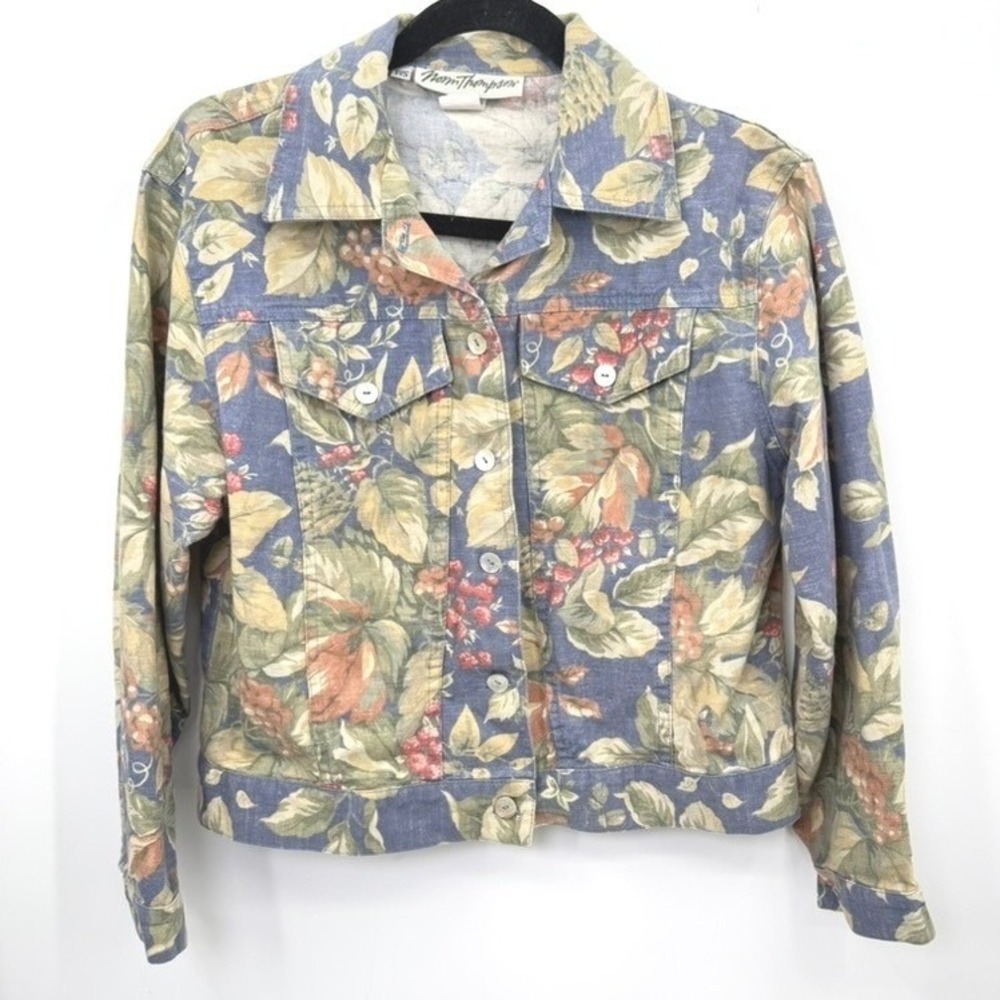 Norm Thompson Jacket Women PS Botanical Floral Cottage Grandma Boho 90s USA Made